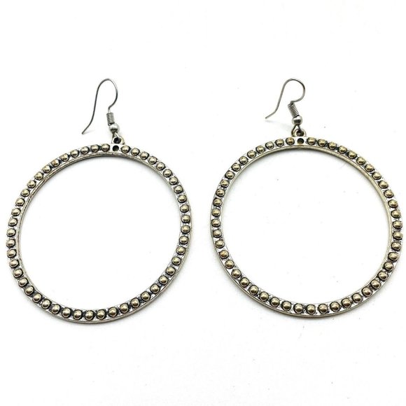 Beaded Hoop Earrings Pierced Silver Tone Boho Festival Music Party Holiday - Picture 1 of 8
